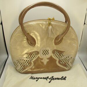 Magaret Jerrold beige and tan lattice-work purse